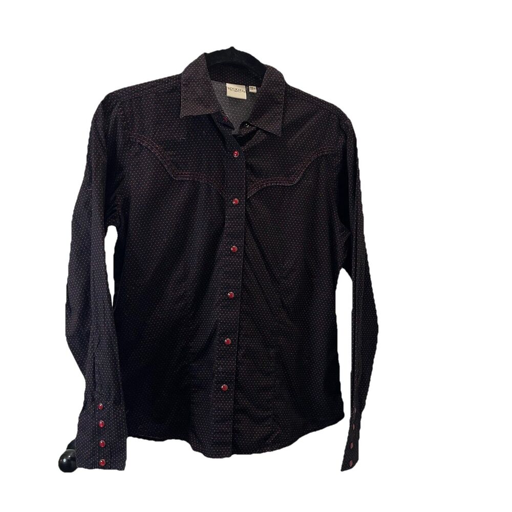Rockies Pearl Snap Western Shirt Womens Size M Red Black Polka Dot Long Sleeve